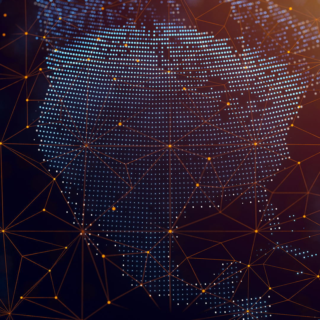 Dotted earth with a digital communication line. Global network connection around the globe. 
Futuristic technology concept. World wide web. The United States of America. 3D Rendering.