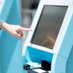 hand using blue kiosk