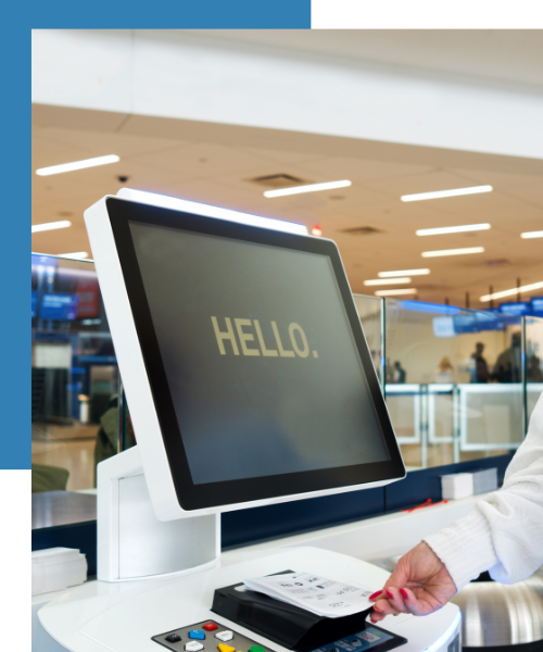 kiosk that reads hello