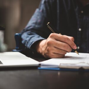 A business person reviewing paperwork