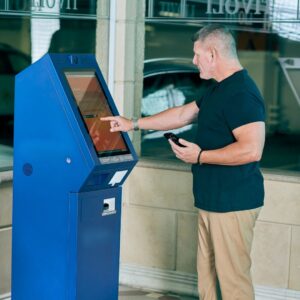 A person using a kiosk